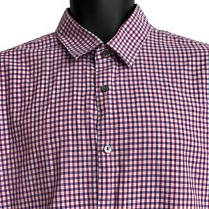 Express Button Up Shirt Men XL Red Blue Checker Fitted Long Sleeve Cotton Preppy